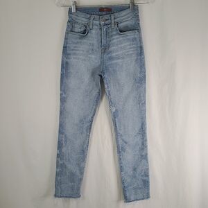 7 For All Mankind High-Waist Skinny Jeans Size 25 Light Acid Wash Raw Hem